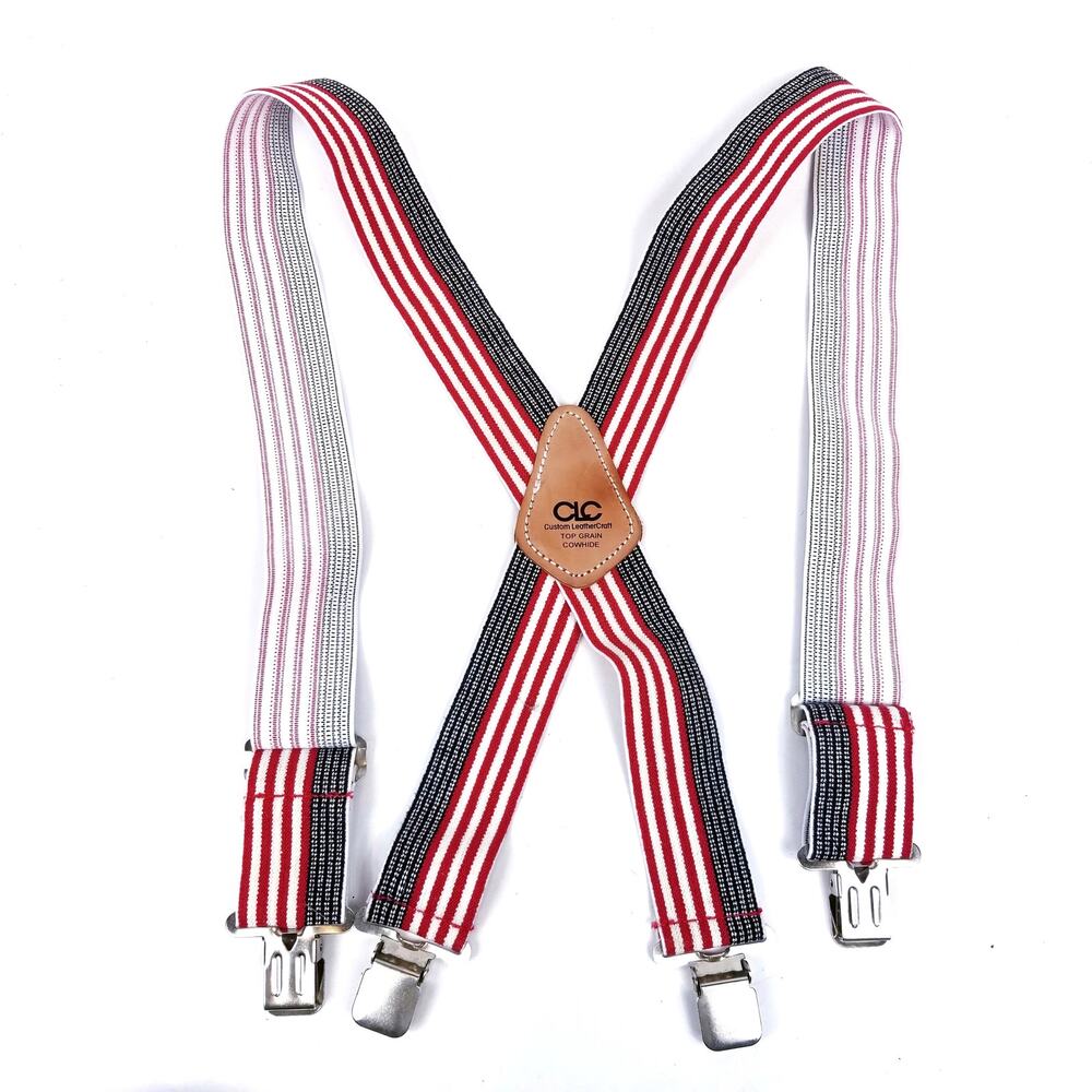 Custom Leather Craft American Flag Heavy Duty Elastic Suspenders